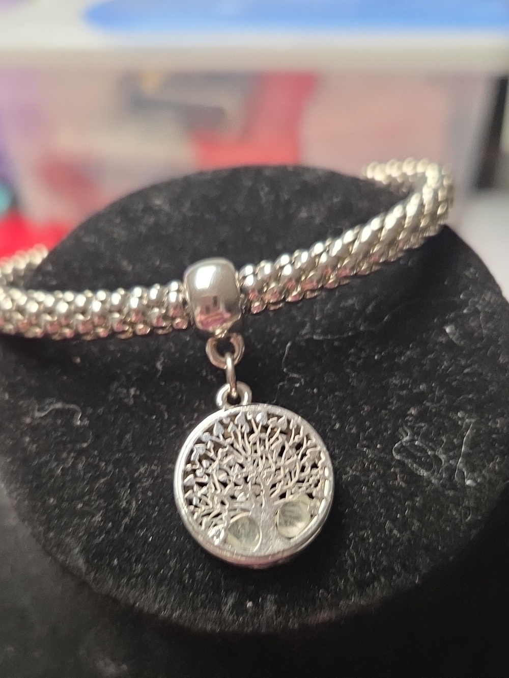 Tree of Life Silver Bracelet with Clear Accents and Round Charm